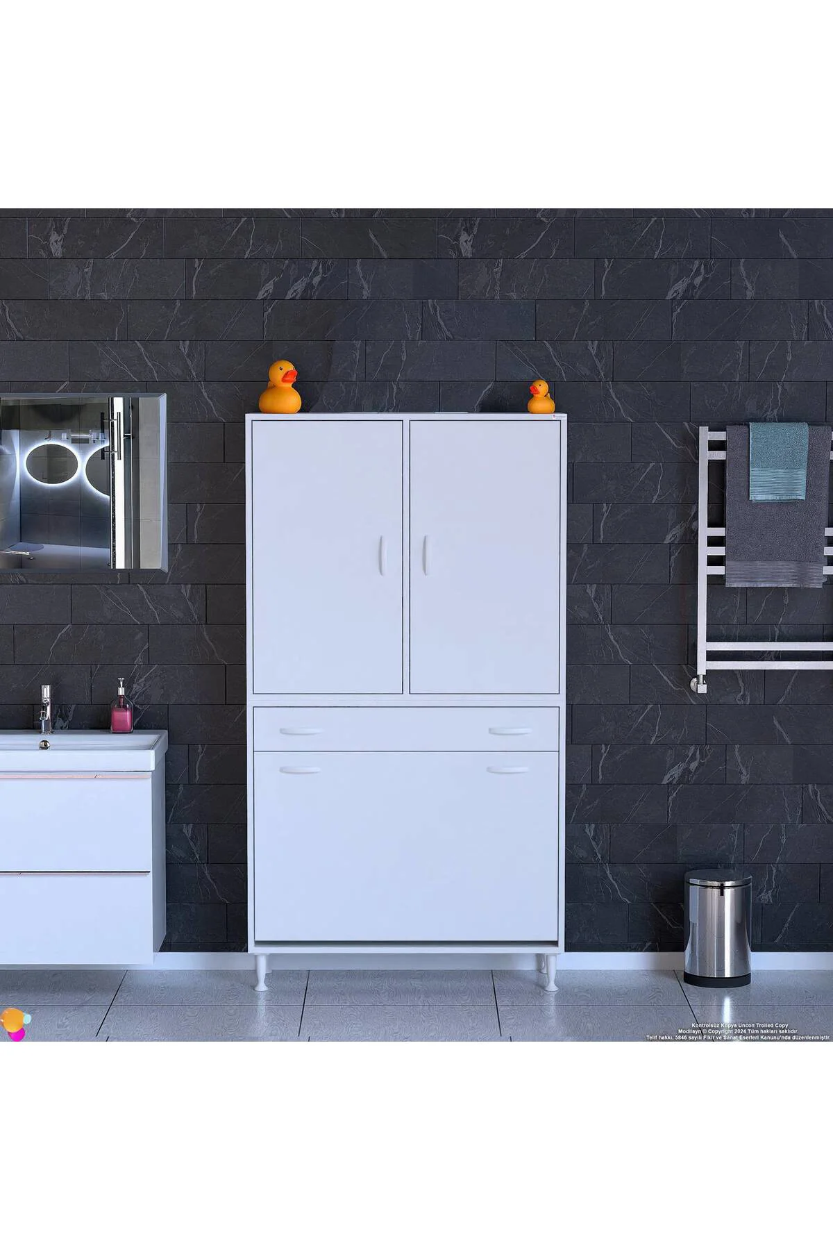 Reli Dolap Beyaz Çok Kullanımlı 100 cm Eninde Banyo Dolabı 100x17