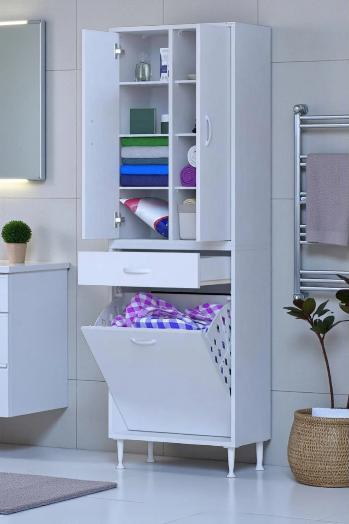Reli Dolap Beyaz Çok Kullanımlı 55 cm Eninde Banyo Dolabı 55x171x