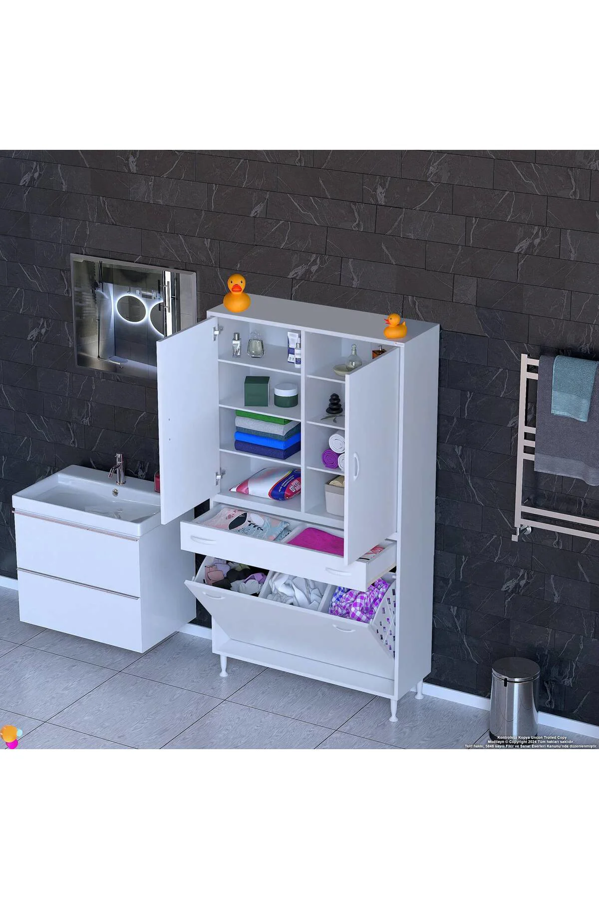 Reli Dolap Beyaz Çok Kullanımlı 100 cm Eninde Banyo Dolabı 100x17