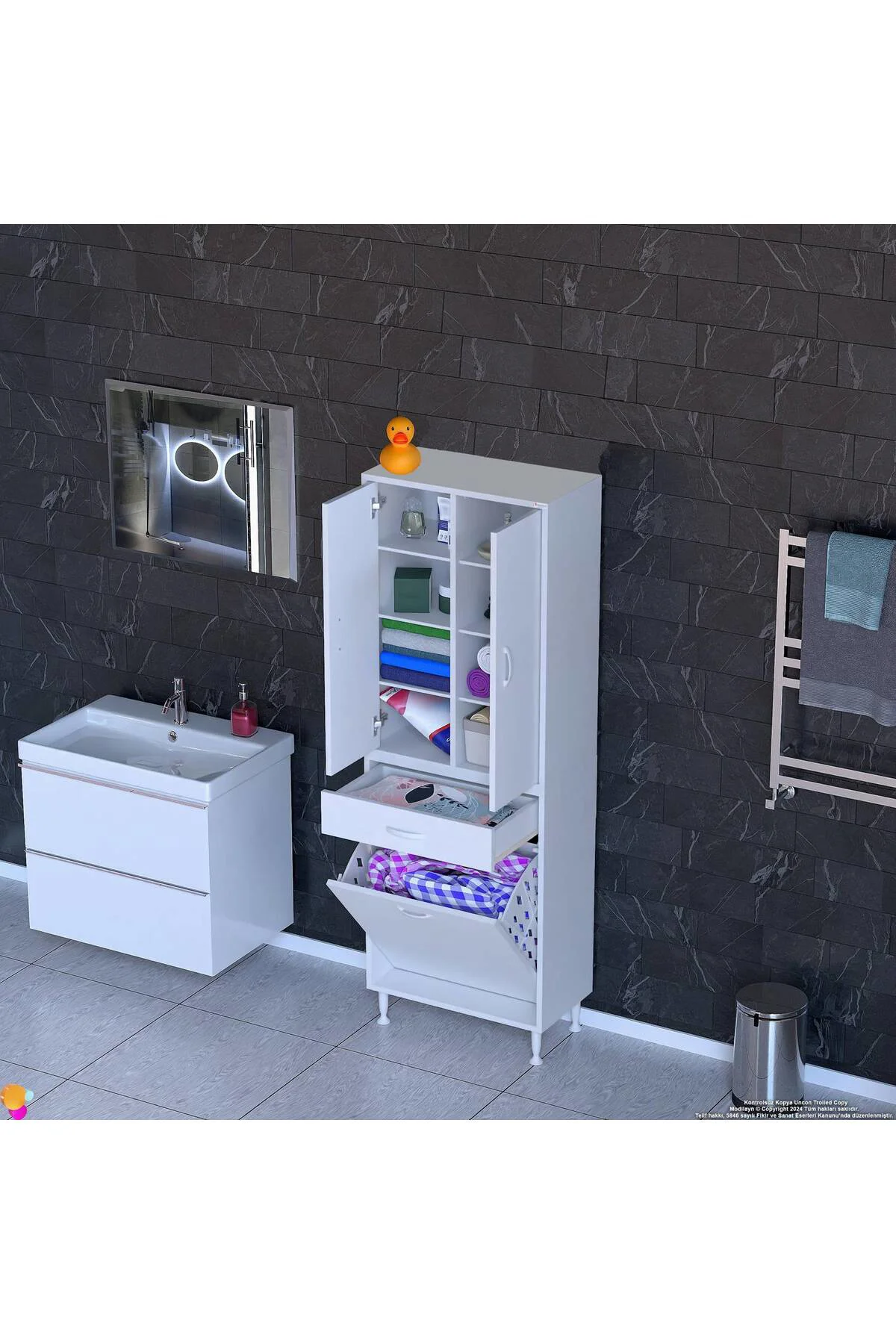 Reli Dolap Beyaz Çok Kullanımlı 60 cm Eninde Banyo Dolabı 60x171x