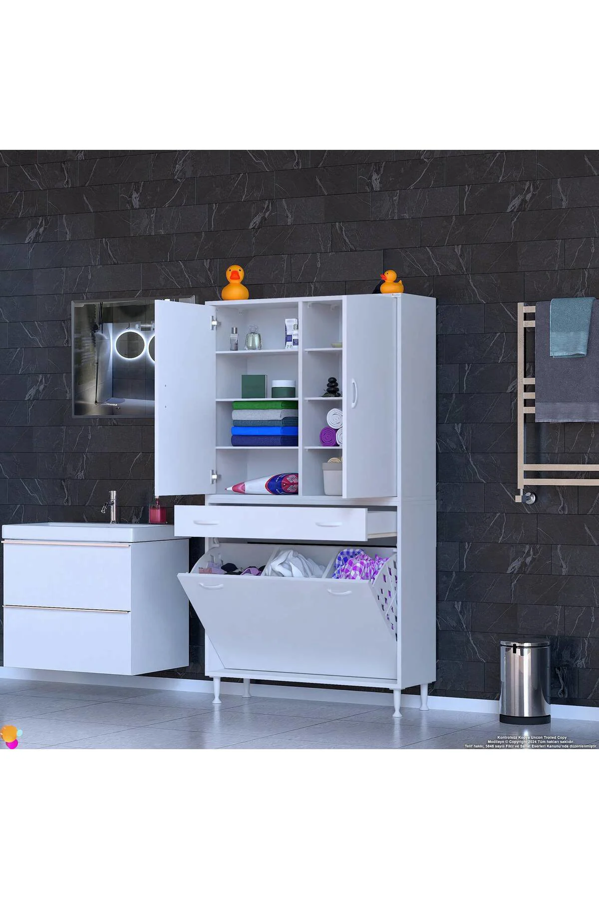 Reli Dolap Beyaz Çok Kullanımlı 90 cm Eninde Banyo Dolabı 90x171x