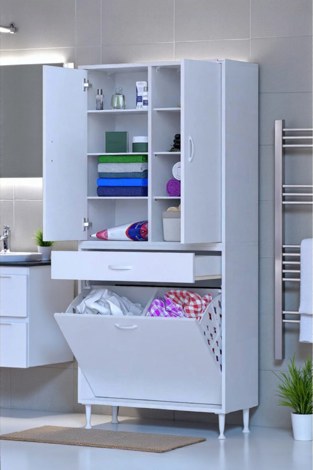 Reli Dolap Beyaz Çok Kullanımlı 75 cm Eninde Banyo Dolabı 75x171x Reli Dolap Beyaz Çok Kullanımlı 75 cm Eninde Banyo Dolabı 75x171x