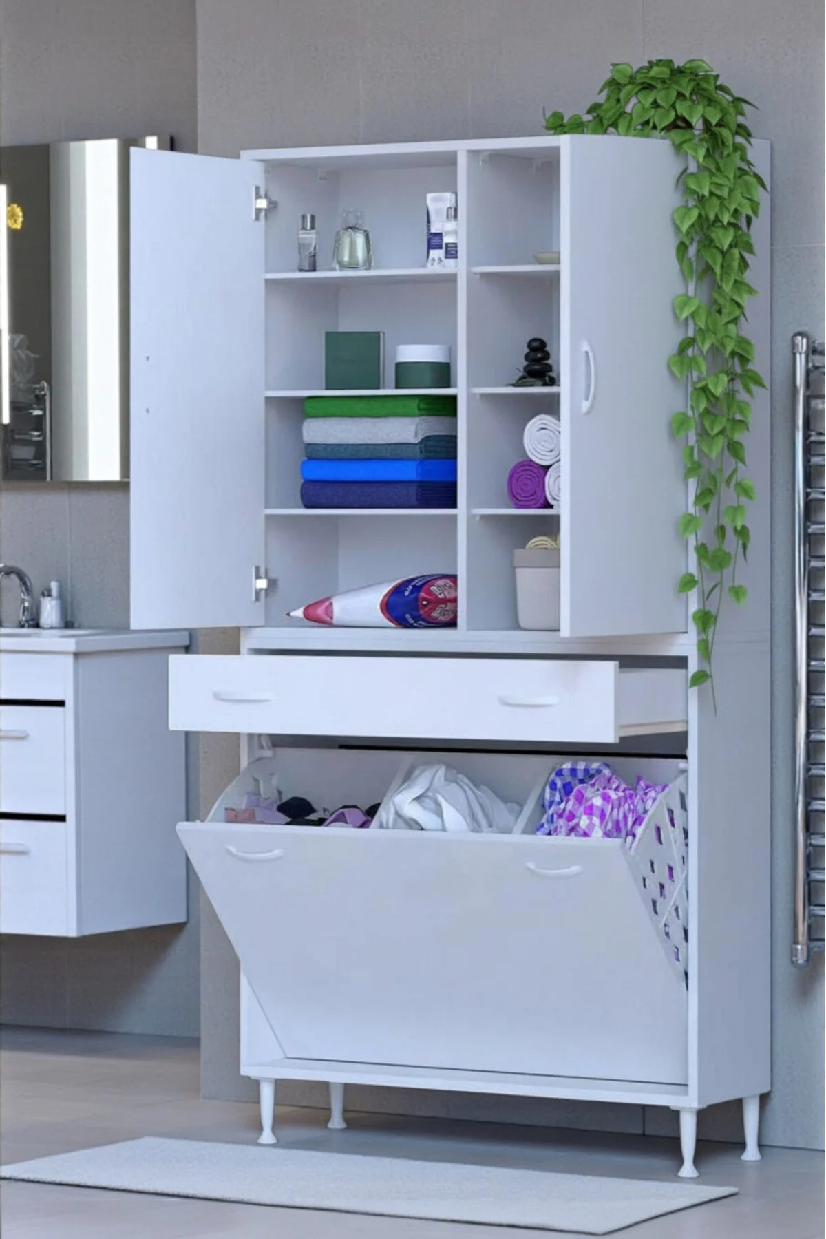 Reli Dolap Beyaz Çok Kullanımlı 100 cm Eninde Banyo Dolabı 100x17
