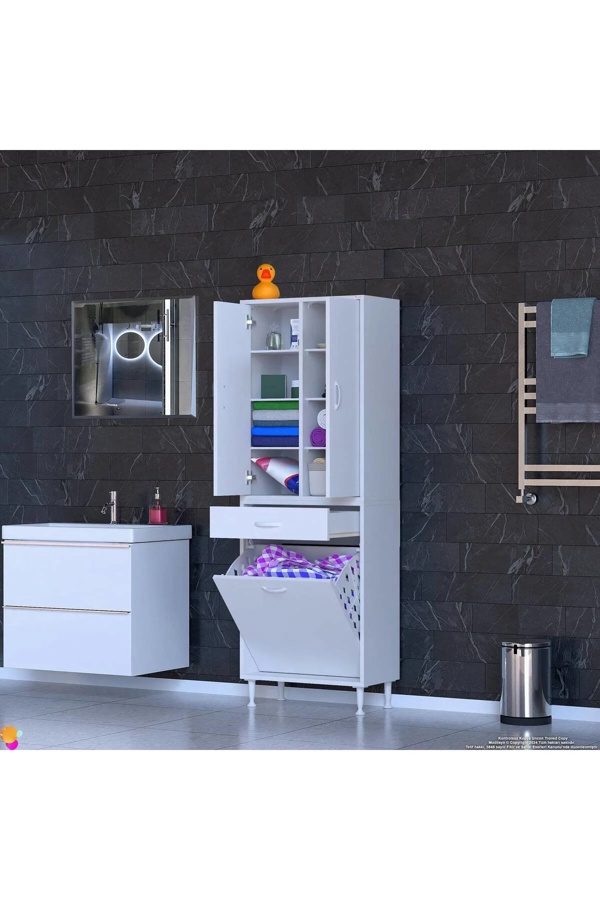 Reli Dolap Beyaz Çok Kullanımlı 55 cm Eninde Banyo Dolabı 55x171x