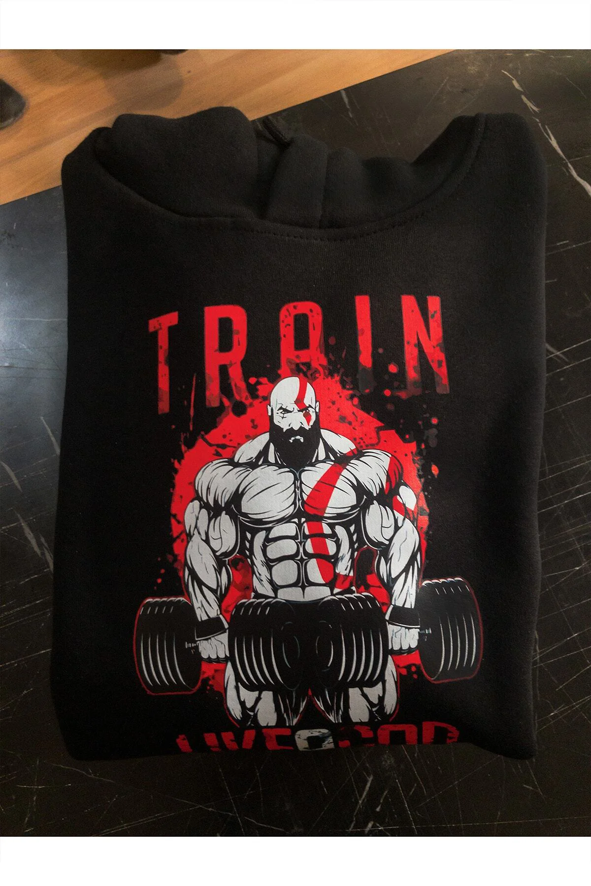 Remo God Of War Kratos Gym Baskılı Içi Polar %100 Pamuk Kalın Kapüşonlu Sweatshirt