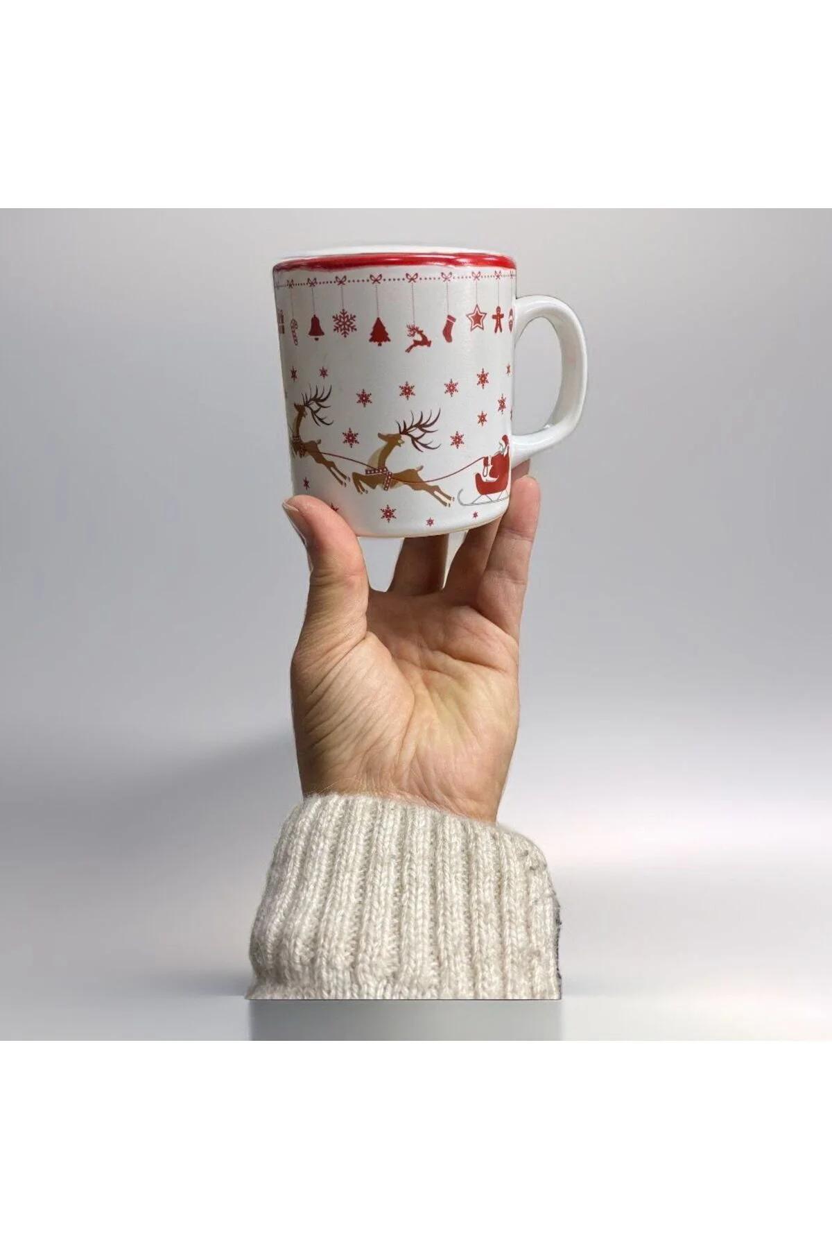 Ren Geyikli Kardan Adam Temalı Noel Yılbaşı Kupa