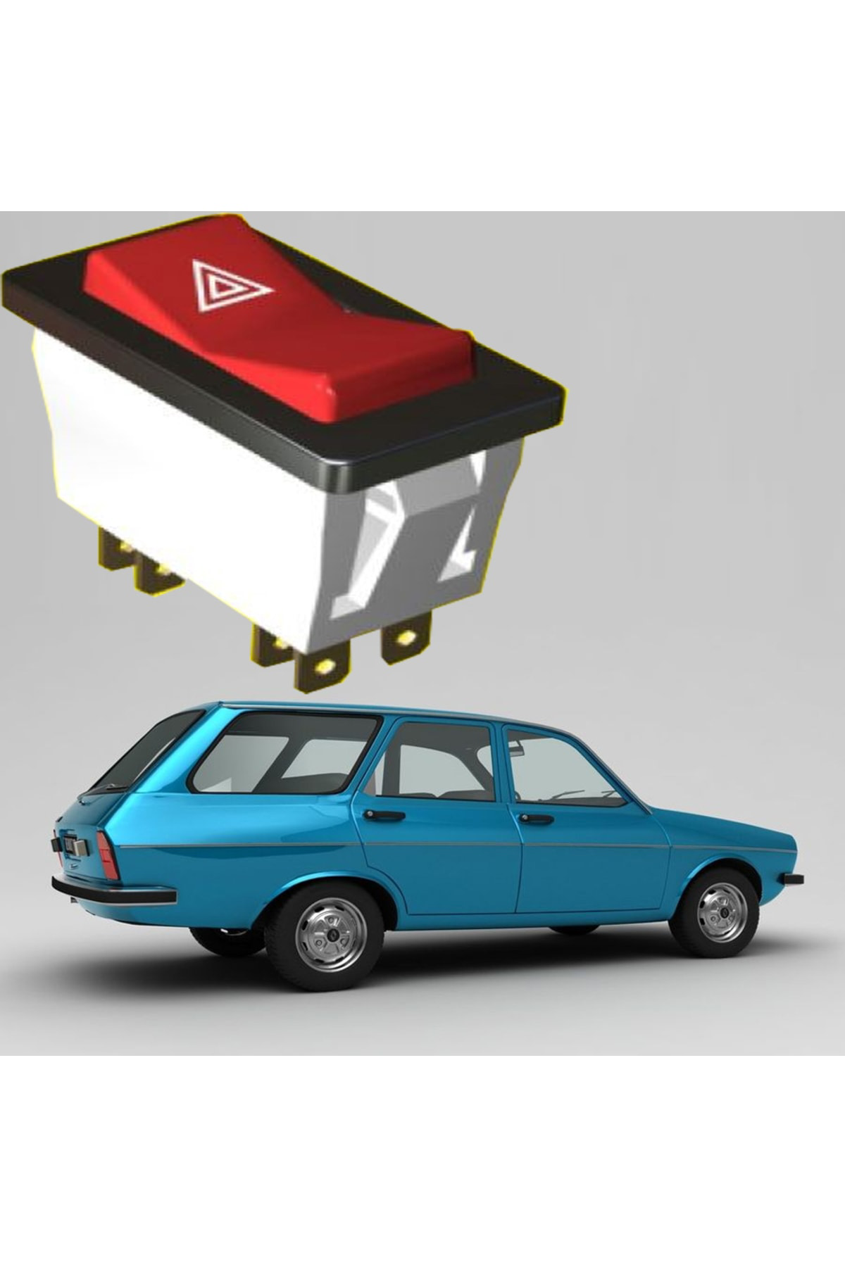 Crn Renault 12 Dörtlü Flaşör Düğmesi Uyumlu