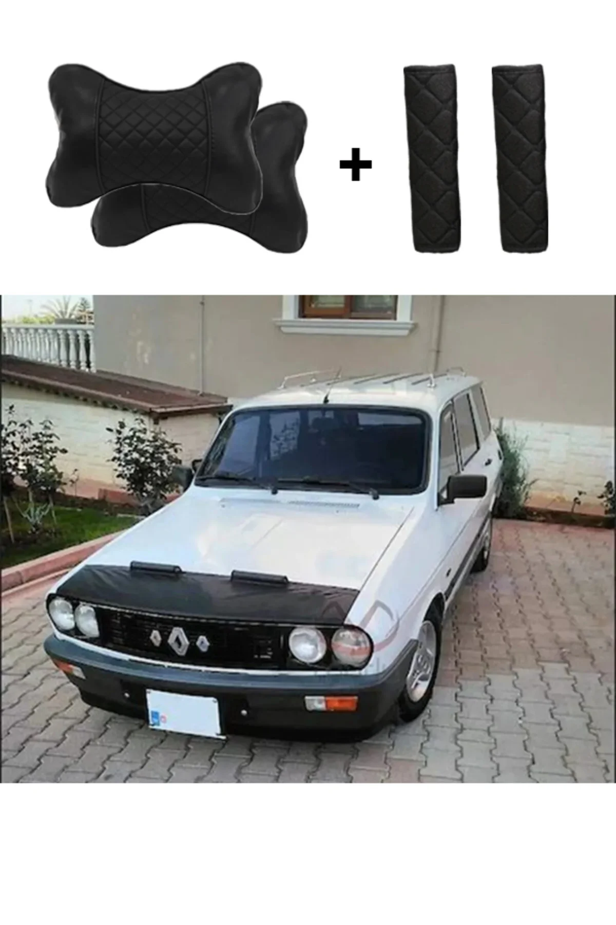 Renault 12 Toros Kaput Maskesi Siyah Nakış Kapitone Yastık-Kemer Setli Renault 12 Toros Kaput Maskesi Siyah Nakış Kapitone Yastık-Kemer Setli
