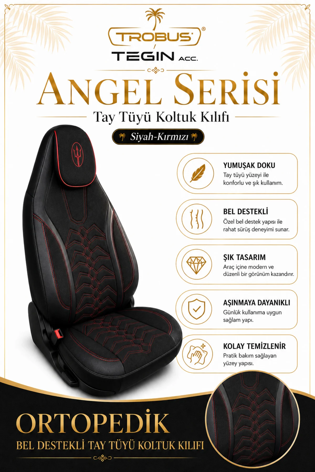 Renault Broadway 1990-2000 Uyumlu Angel Serisi Tay Tüyü Koltuk Kılıfı Siyah Kırmızı Fiyatı, Yorumları ve Özellikleri