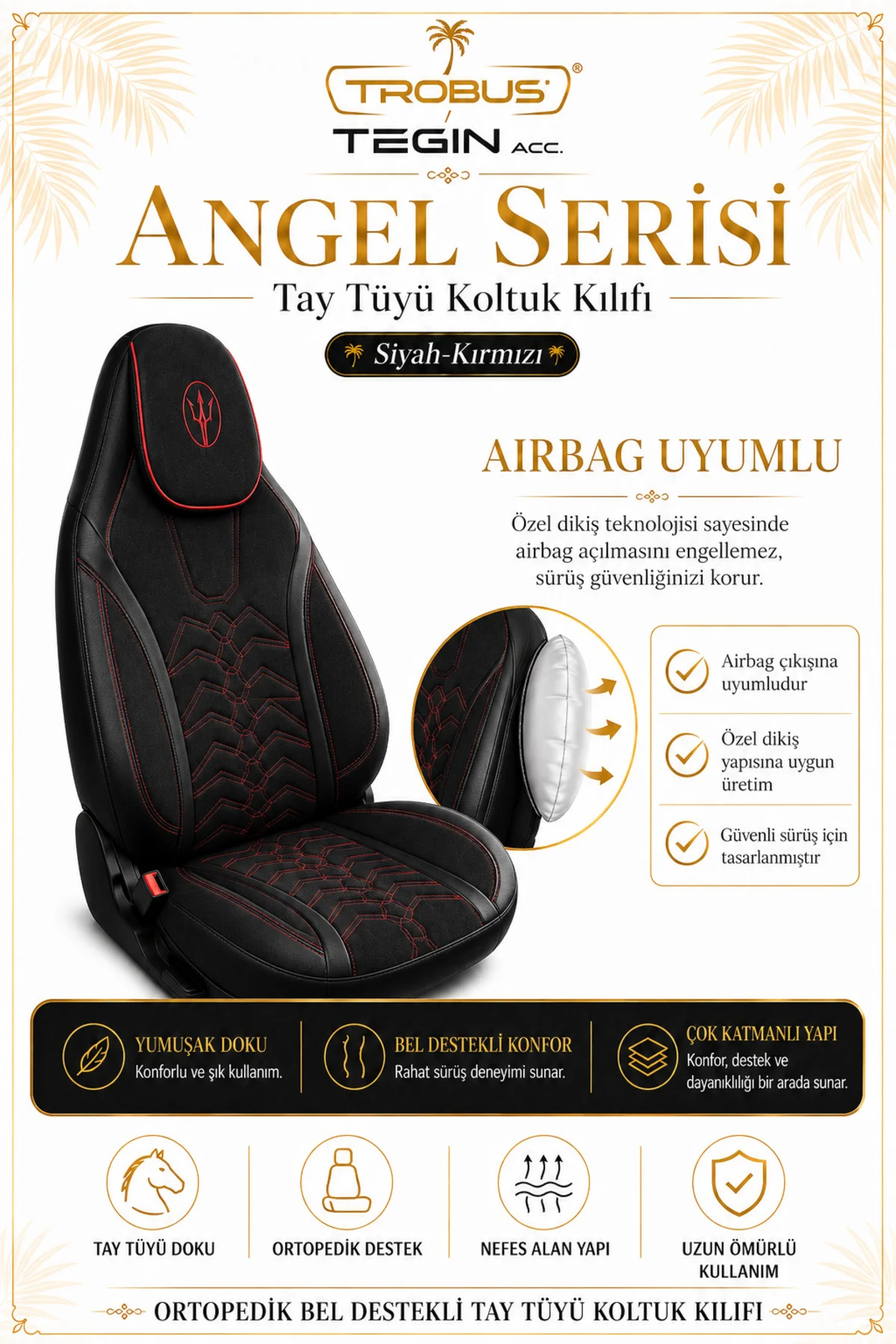 Renault Broadway 1990-2000 Uyumlu Angel Serisi Tay Tüyü Koltuk Kılıfı Siyah Kırmızı Fiyatı, Yorumları ve Özellikleri