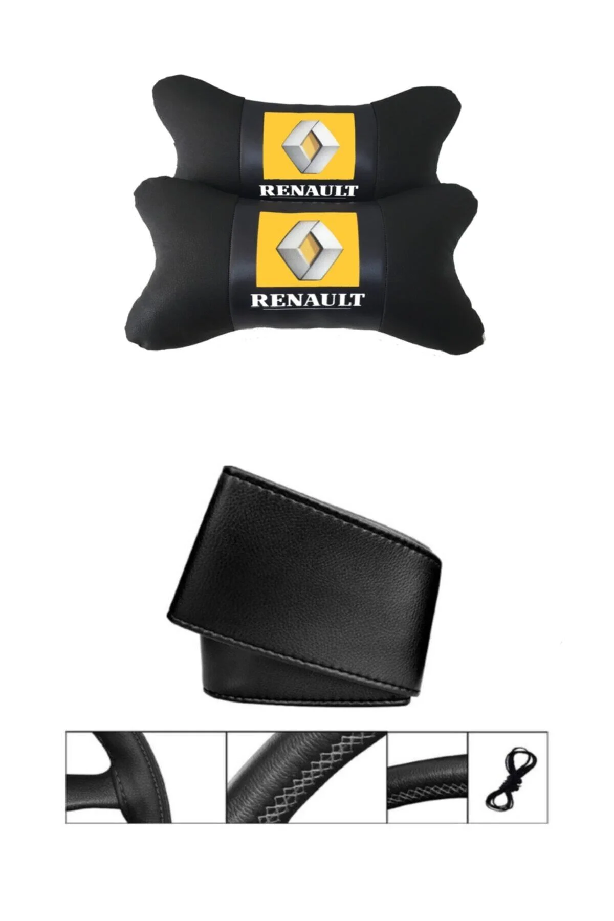Renault Broadway Uyumlu  Dikmeli Direksiyon Kılıfı + 5d Ortopedik Boyun Yastığı (2li Set) - Görsel 2