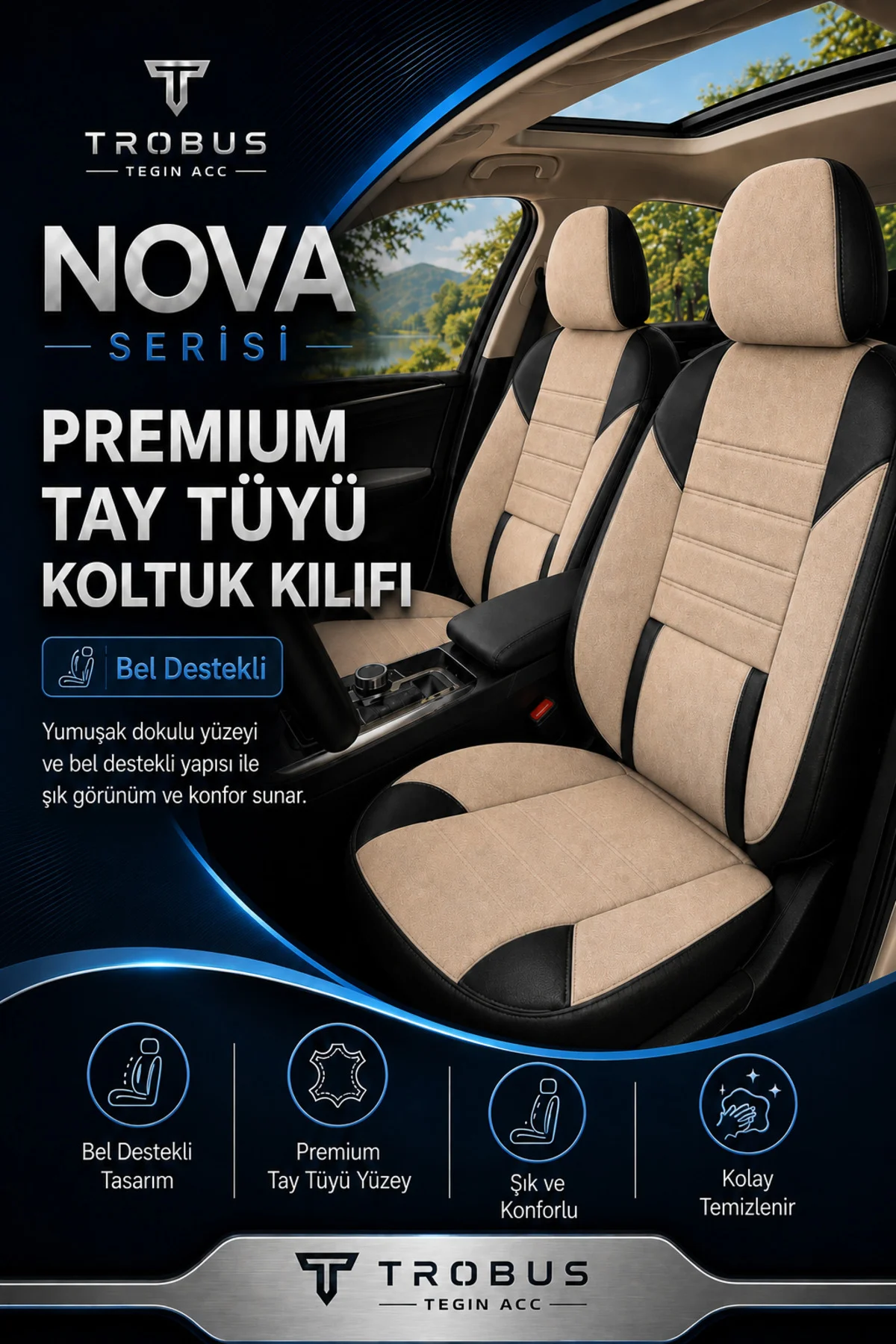 Renault Brodway 1981-1999 Uyumlu Nova Serisi Tay Tüyü Oto Koltuk Kılıfı Bej Siyah Renault Brodway 1981-1999 Uyumlu Nova Serisi Tay Tüyü Oto Koltuk Kılıfı Bej Siyah