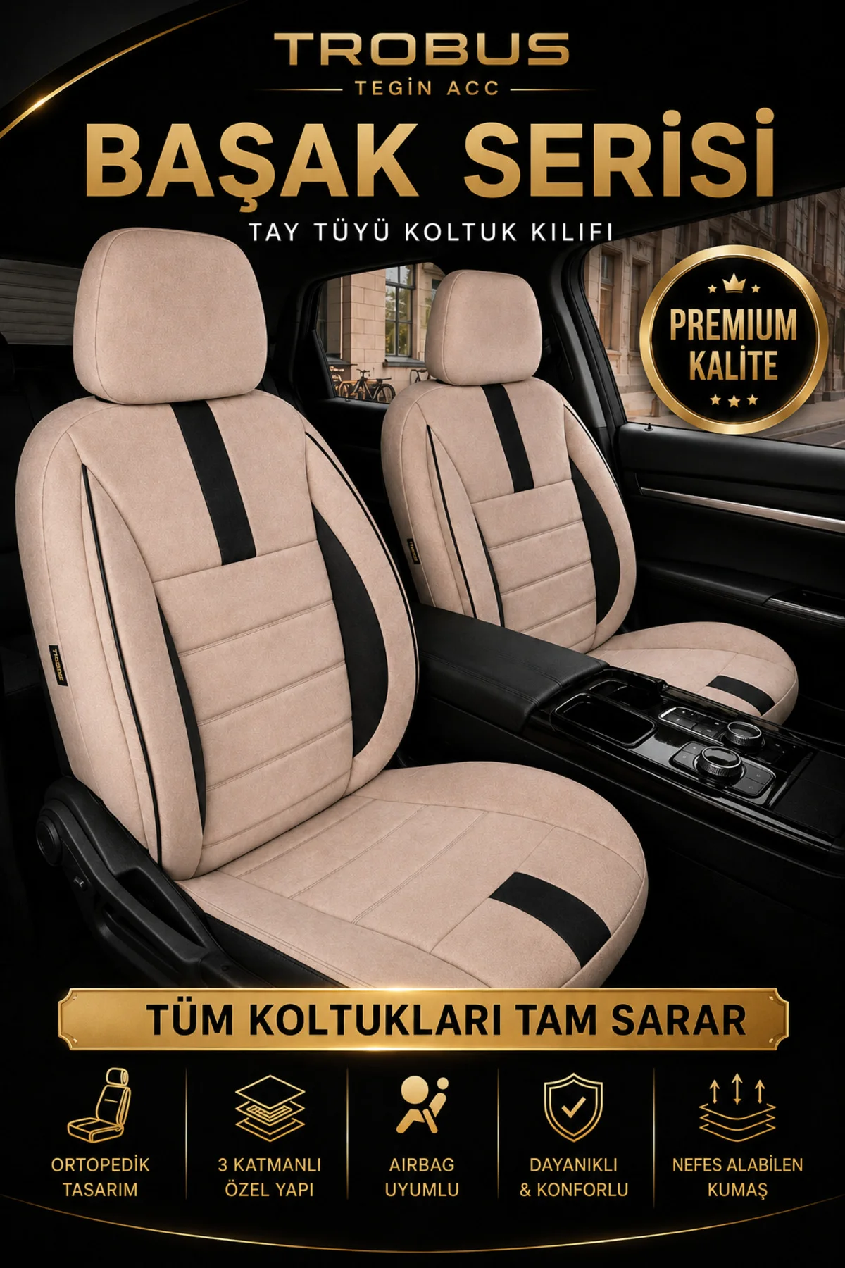 Renault Brodway Oto Koltuk Kılıfı 1981-1999 Bej Başak Serisi Tay Tüyü Tam Set