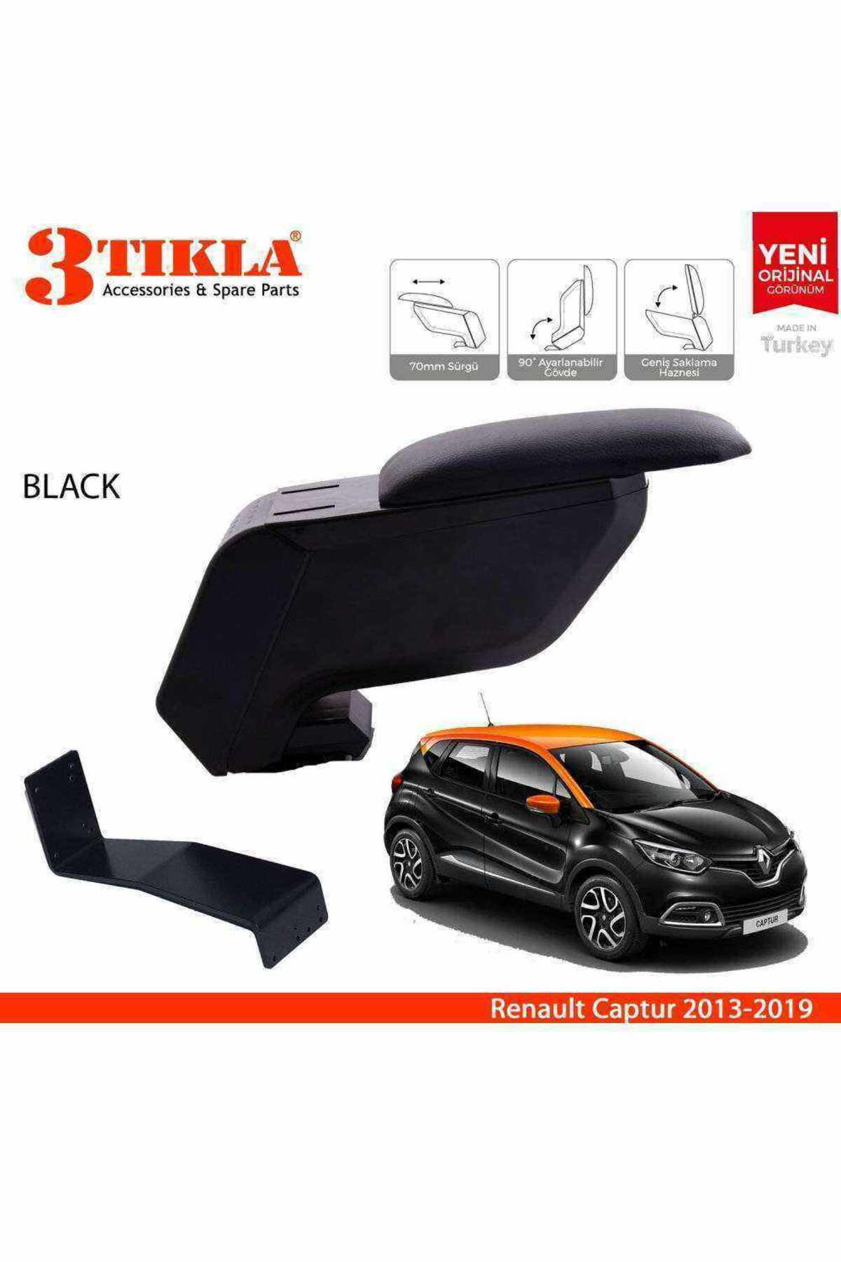 Renault Captur 2013-2019 Delmesiz Çelik Ayaklı Siyah Kolçak Kol D