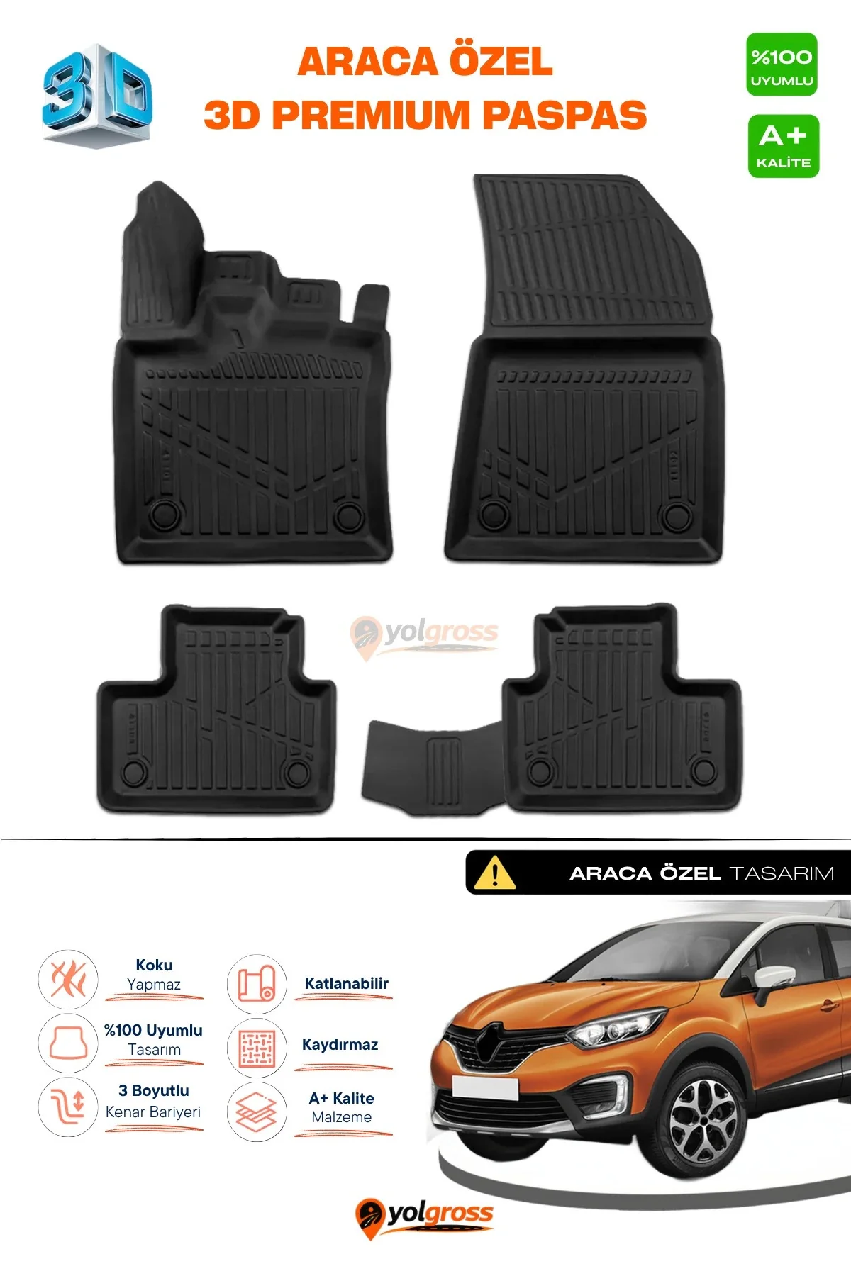 Renault Captur 3D Pro Havuzlu Paspas 2019 Üzeri A+ Kalite