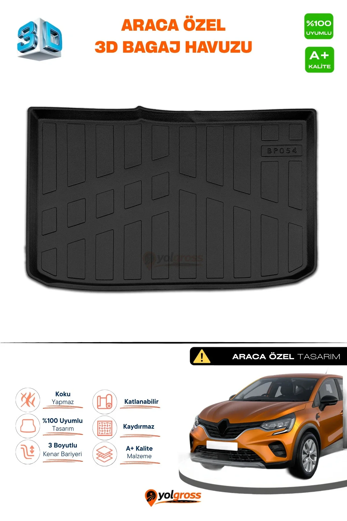 Renault Captur 3D Pro Bagaj Havuzu 2019 Üzeri A+ Kalite