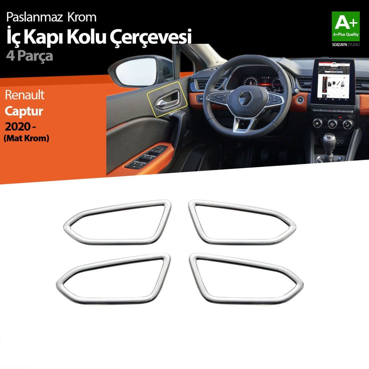 Renault Captur Uyumlu 2 Krom İç Kapı Kolu Çerçevesi 4 Parça. 2020