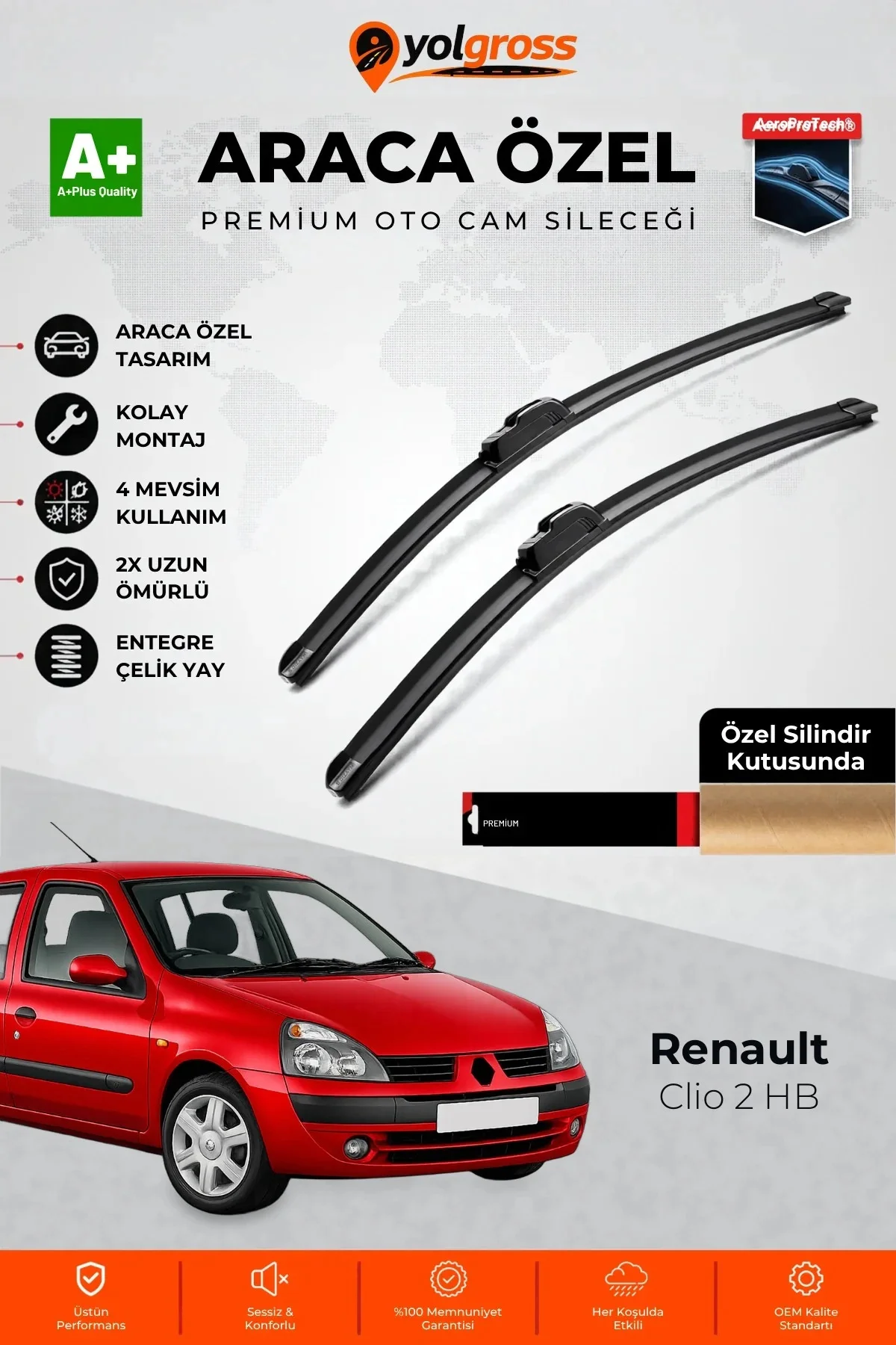 Renault Clio 2 HB Ön Cam Silecek Seti 1998-2005 Premium Araca Özel 53-45 Cm A+ Kalite