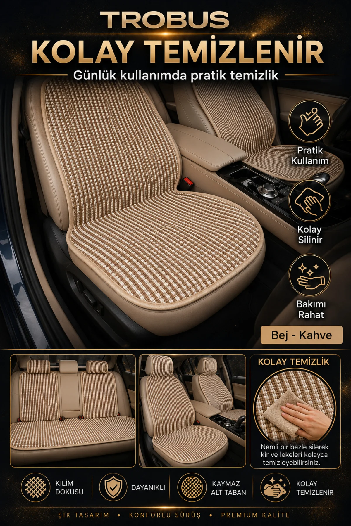 Renault Clio 2019 ve Sonrası (Clio 5) Uyumlu Premium Örme Kilim 5 Parça Minder Bej