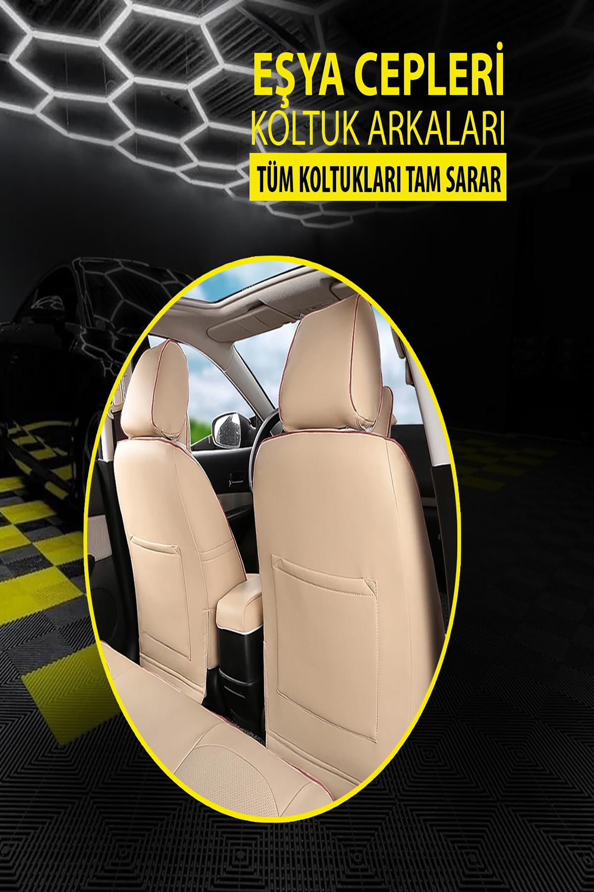 RENAULT CLIO 2019-Uyumlu Oto Koltuk Kılıfı Chaotic Serisi Deri - Bej