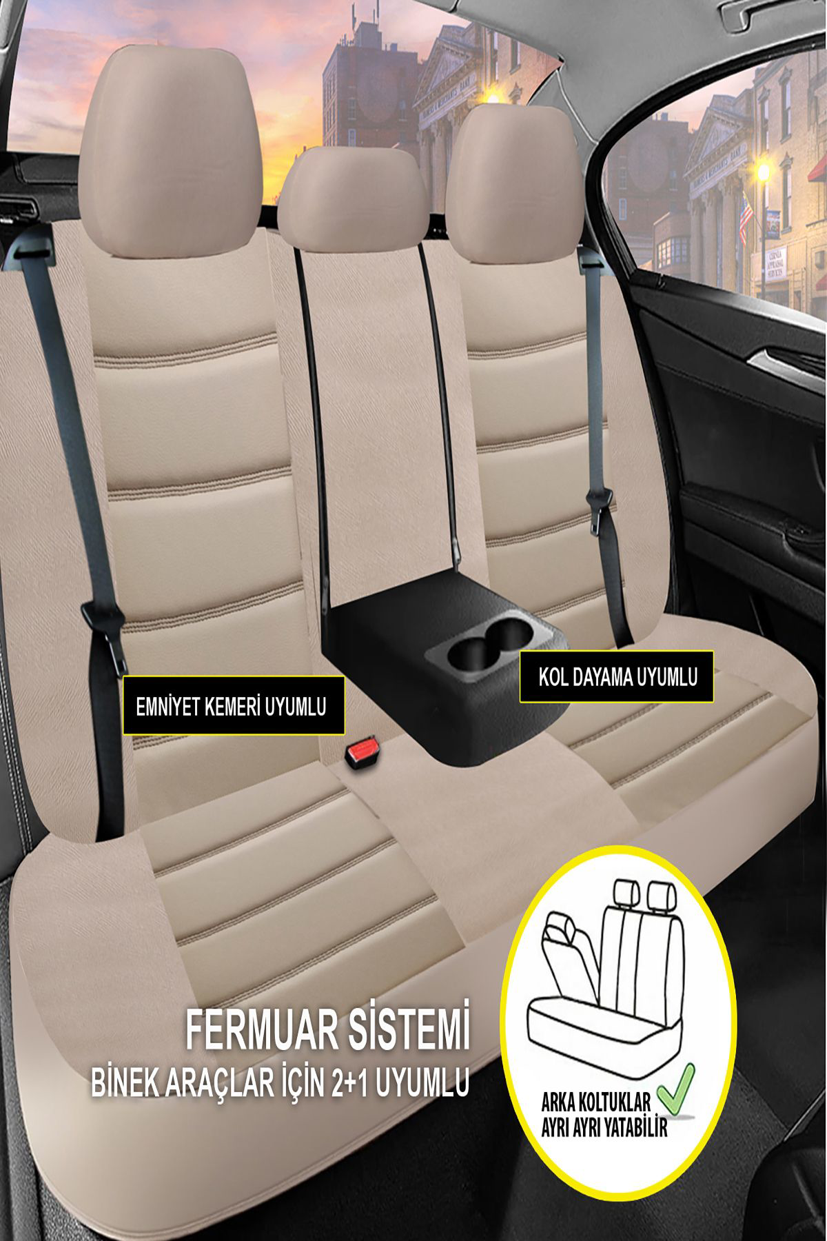 RENAULT CLIO 2019-Uyumlu Oto Koltuk Kılıfı Chaotic Serisi Deri - Bej