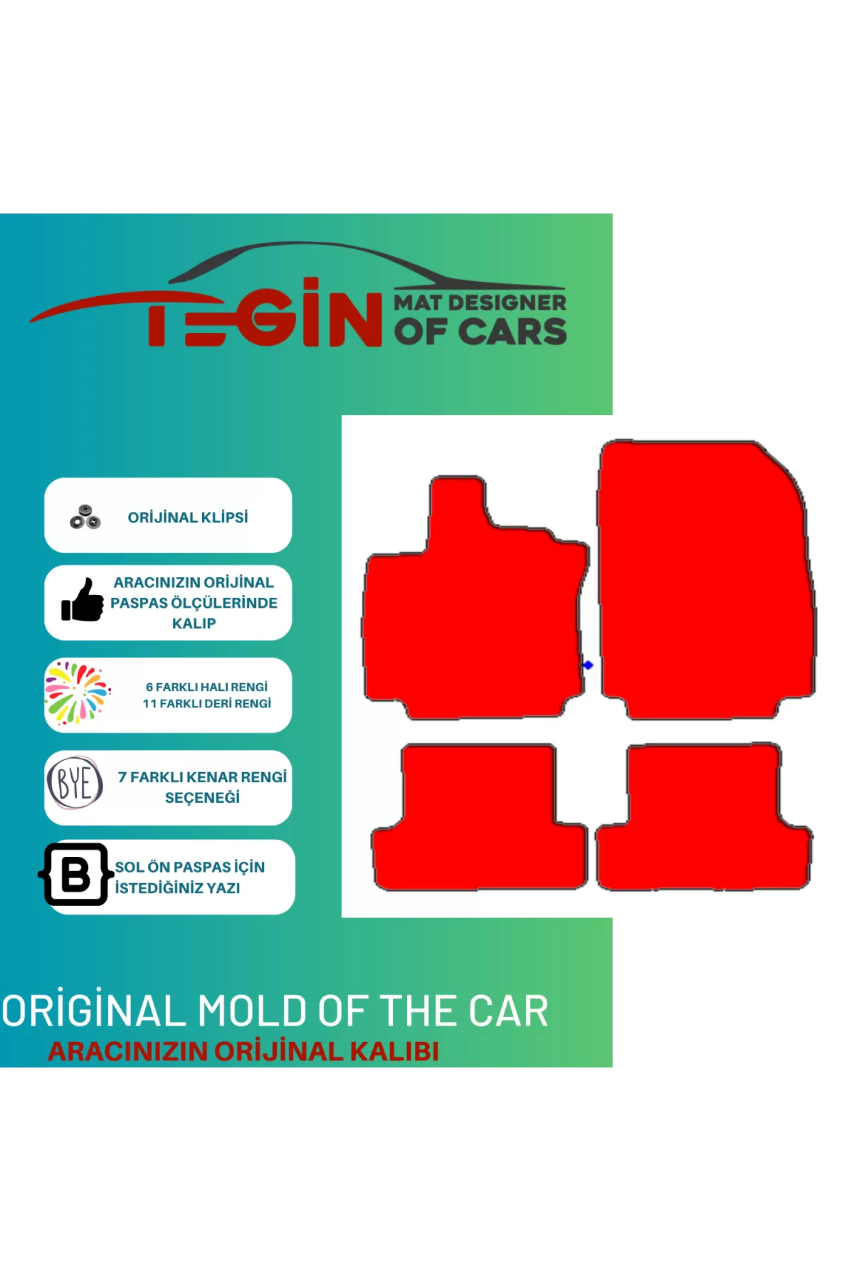 Renault Clio 3 2005-2011 Prime Gri Halı Kırmızı Kenar Halı Paspas