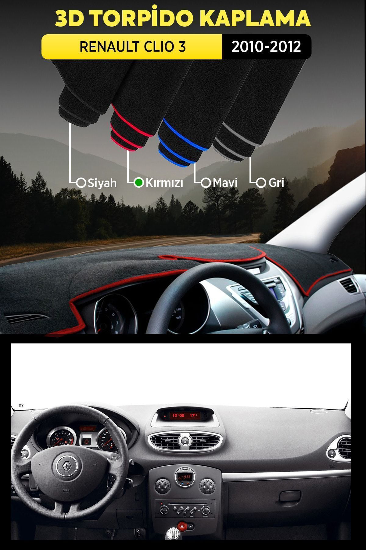 Renault Clıo 3 (2010-2012) 3d Torpido Koruma Kılıfı - Ön Göğüs Ka