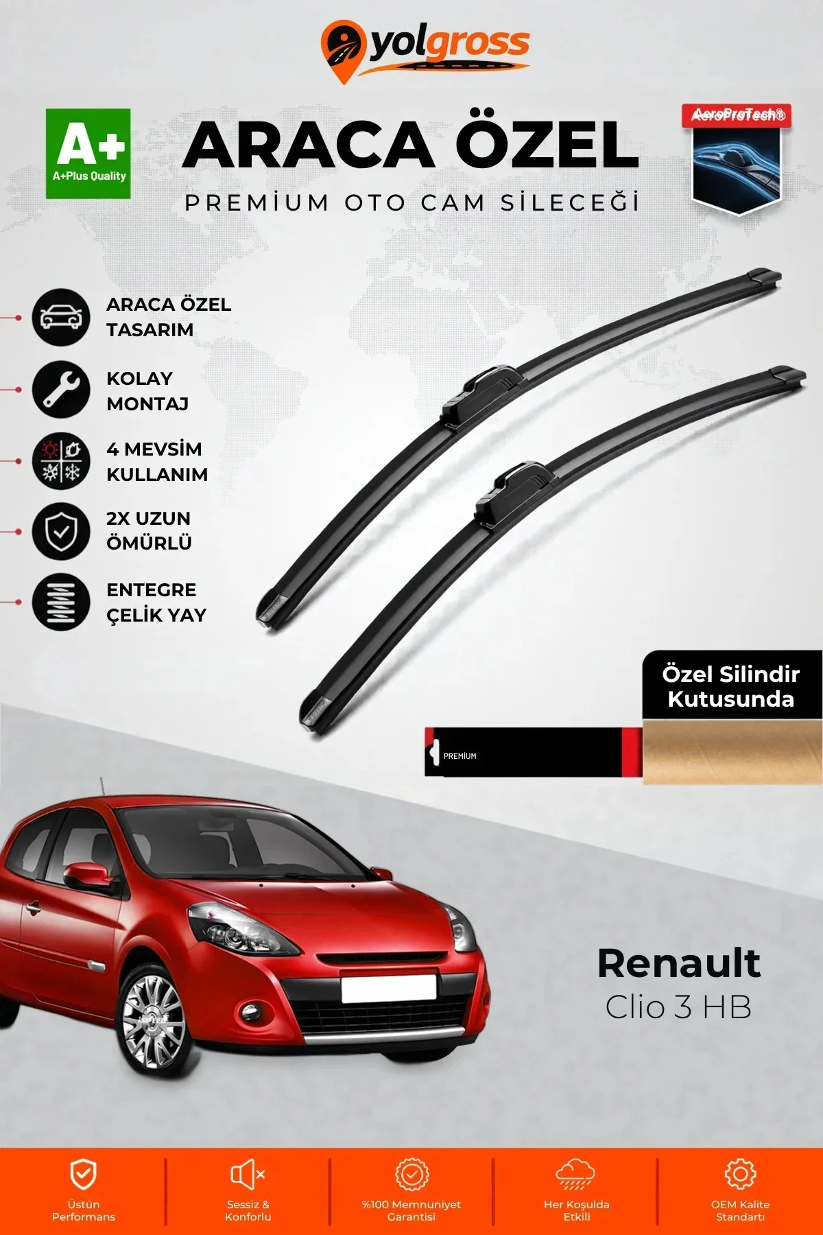 Renault Clio 3 HB Ön Cam Silecek Seti 2005-2012 Premium Araca Özel 60-40 Cm A+ Kalite