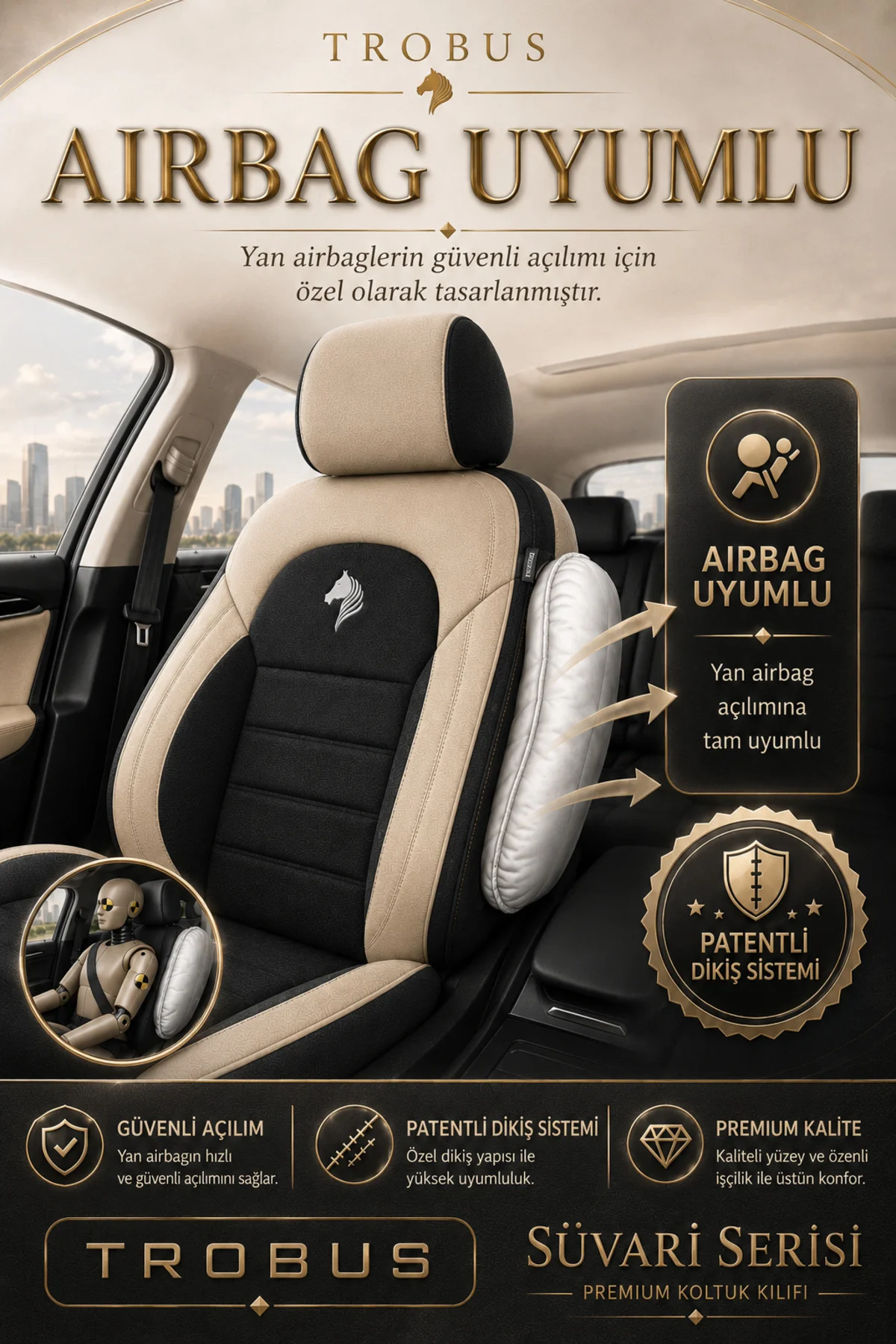 Renault Clio 4 2012-2019 Uyumlu Süvari Serisi Tay Tüyü Siyah Bej Premium Koltuk Kılıfı Fiyatı, Yorumları ve Özellikleri