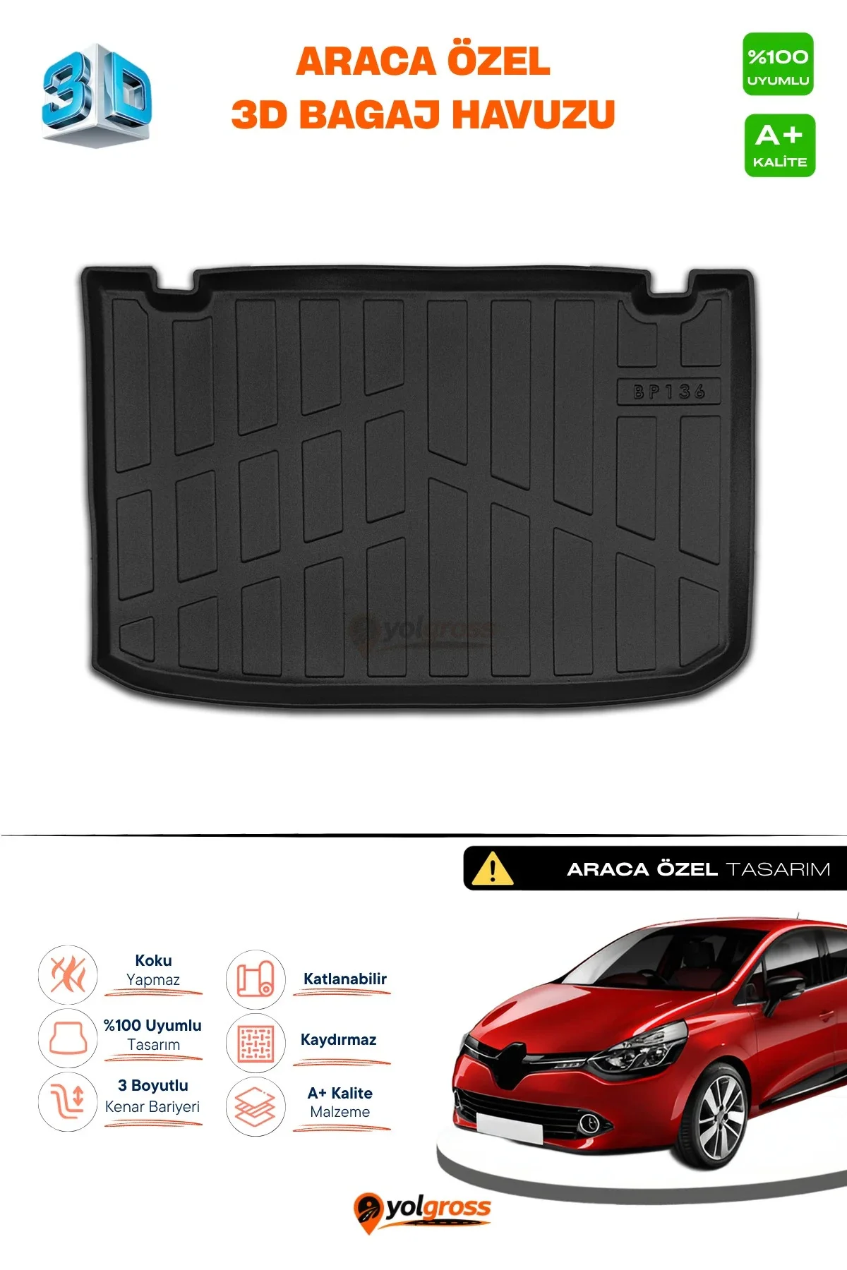 Renault Clio 4 3D Pro Bagaj Havuzu 2012-2019 A+ Kalite Renault Clio 4 3D Pro Bagaj Havuzu 2012-2019 A+ Kalite