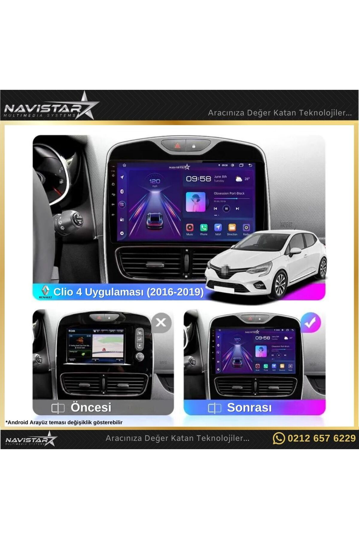Renault Clio 4 Kablosuz Carplay 2 64gb Android 13 Navigasyon Mult