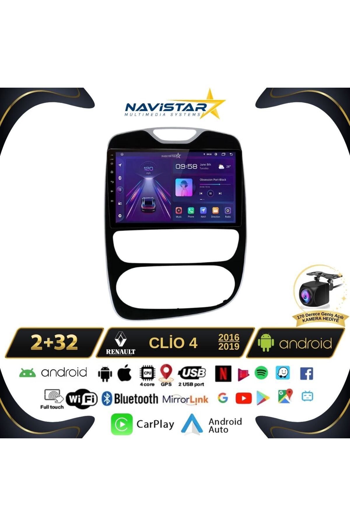 Renault Clio 4 Kablosuz Carplay 2 64gb Android 13 Navigasyon Mult