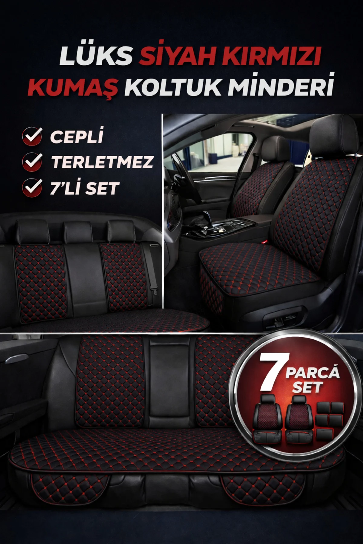 Renault Clio 5 2020+ 7 Parça Kapitone Desen Kumaş Oto Koltuk Minderi Siyah Kırmızı Fiyatı, Yorumları ve Özellikleri