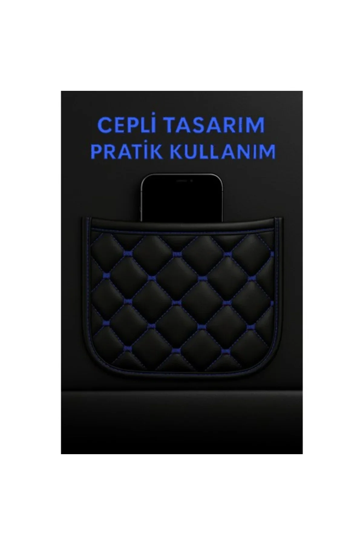 Renault Clio 5 2020+ Kapitone Kumaş 3 Parça Oto Koltuk Minderi Terletmez Kaymaz Taban Siyah Mavi - Görsel 3