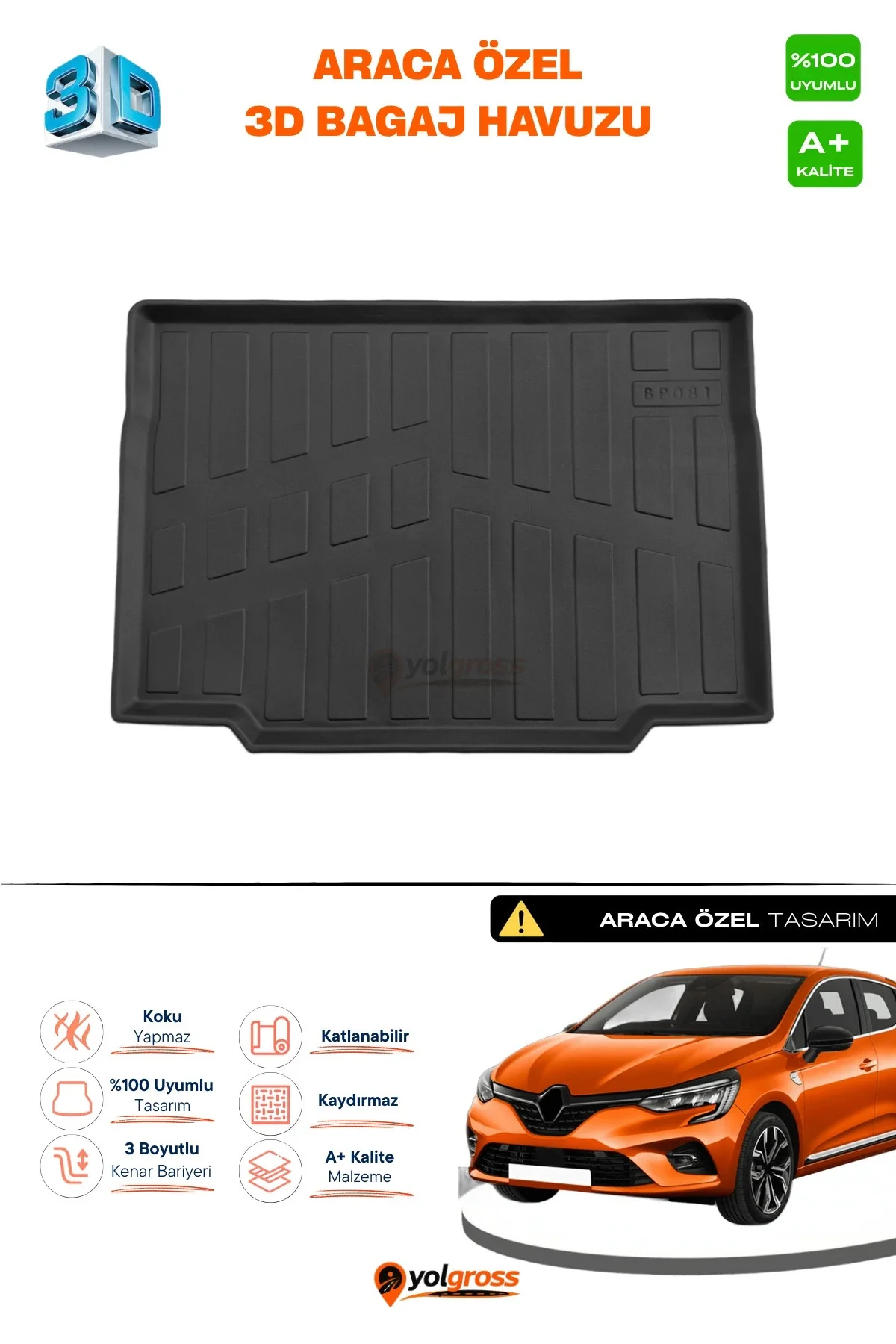 Renault Clio 5 3D Pro Bagaj Havuzu 2019-2025 A+ Kalite