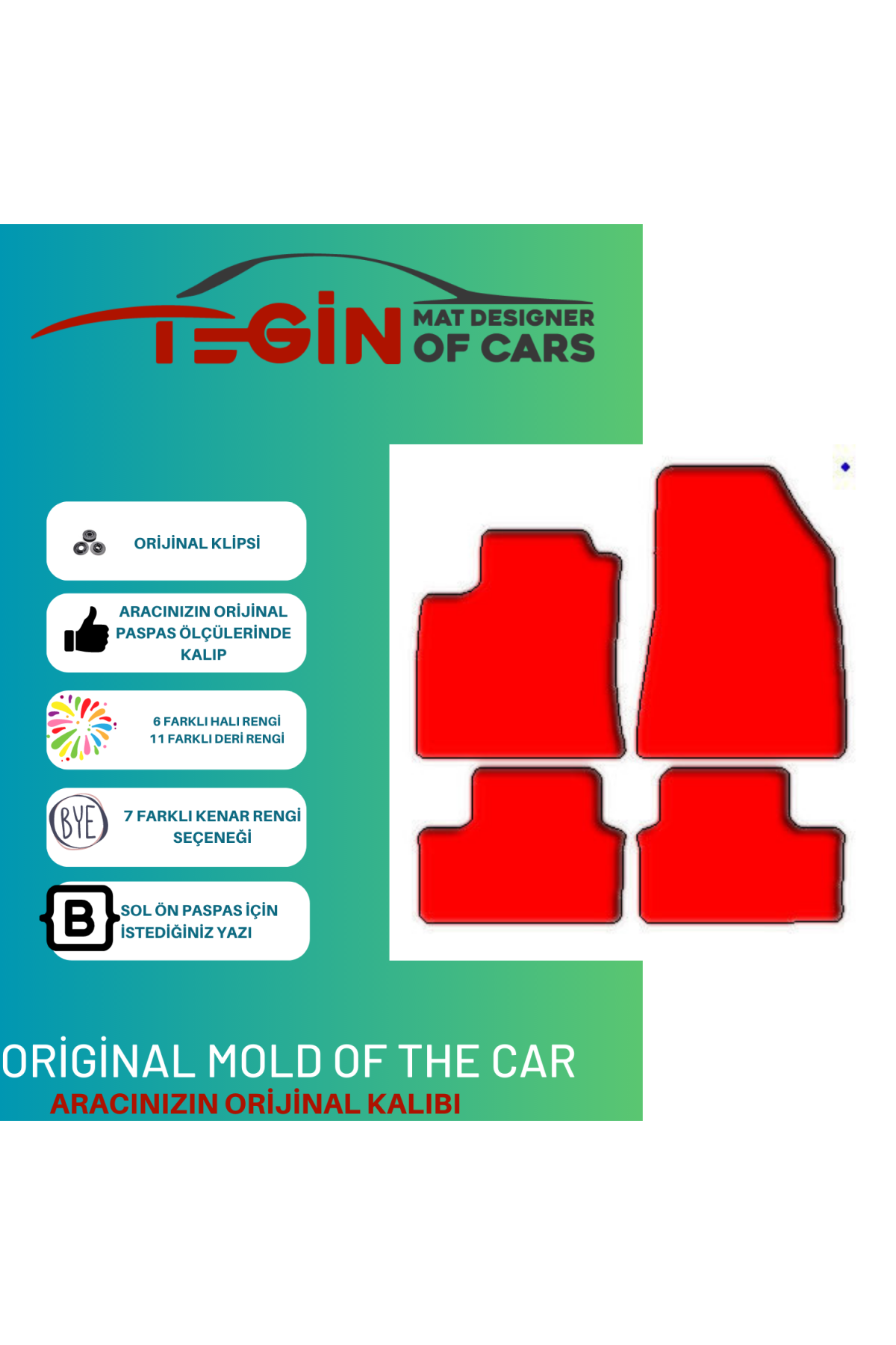 Renault Clio 5 2019+ Prime Siyah Kırmızı Deri Mavi Kenar Paspas