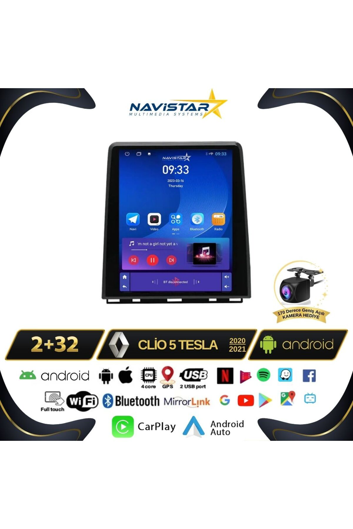 Renault Clio 5 Tesla 2020-2021 Model 2gb 32gb Kablosuz Carplay Na