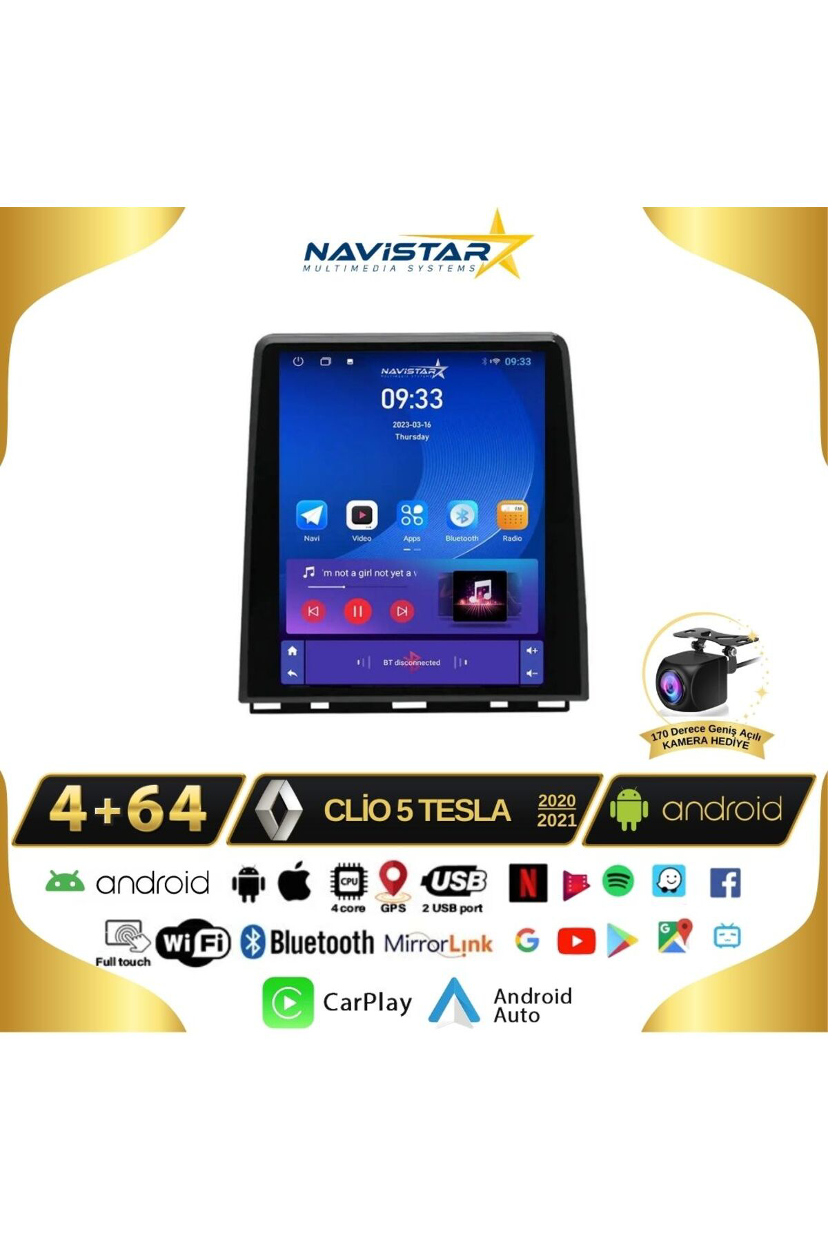 Renault Clio 5 Tesla 4gb 64gb 2020-2021 Model Kablosuz Carplay Na Renault Clio 5 Tesla 4gb 64gb 2020-2021 Model Kablosuz Carplay Na