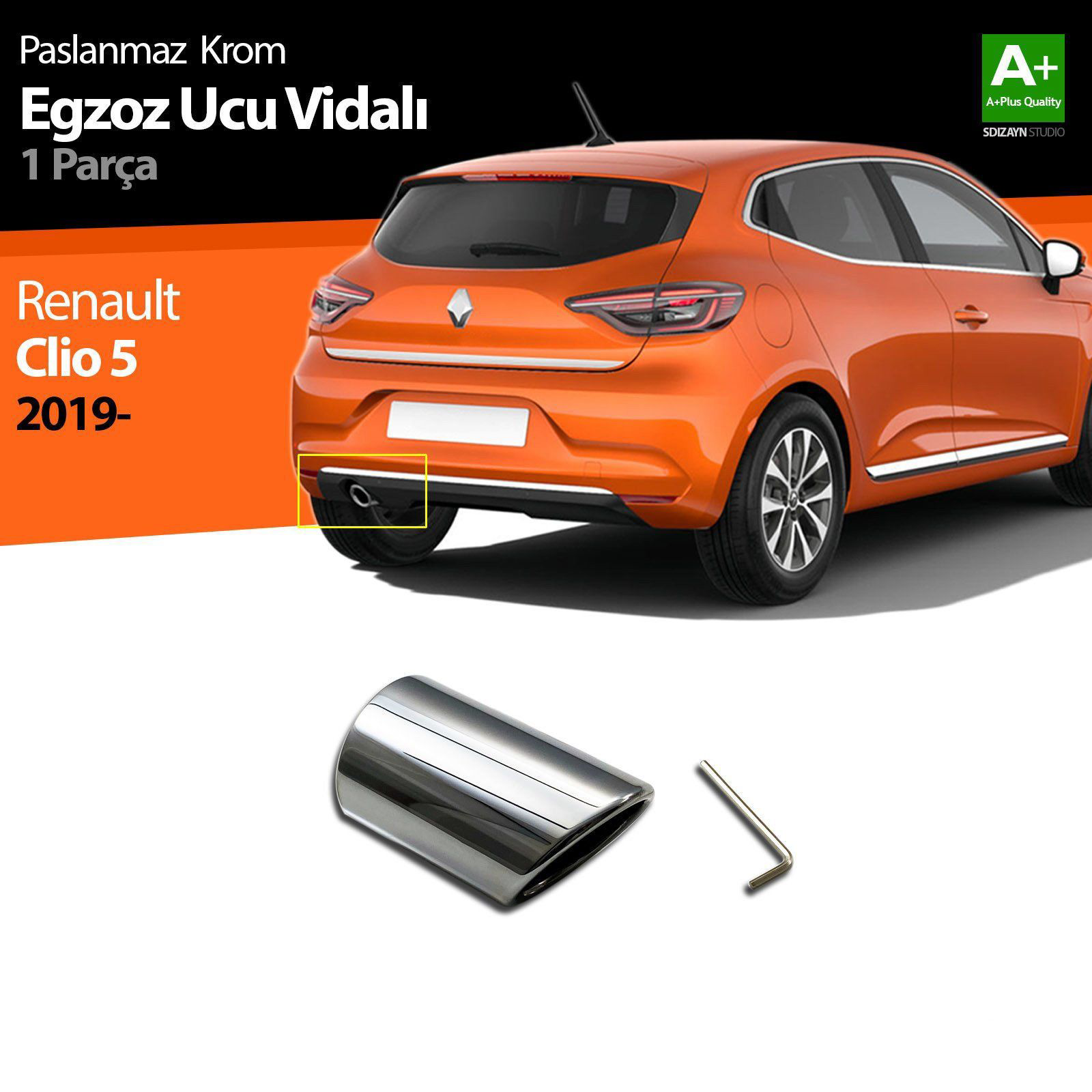 Renault Clio Uyumlu 5 Krom Egzoz Ucu Vidalı 2019 Ve Üzeri Renault Clio Uyumlu 5 Krom Egzoz Ucu Vidalı 2019 Ve Üzeri