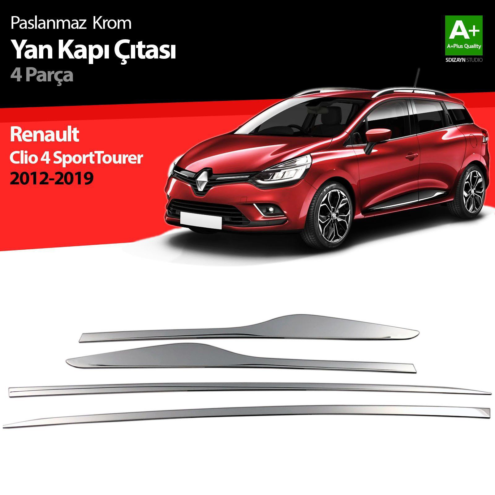Renault Clio Uyumlu 4 Sport Tourer Krom Yan Kapı Çıtası 4 Parça. 