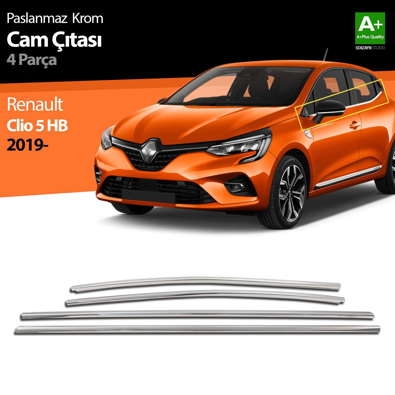 Renault Clio Uyumlu 5 Krom Cam Çıtası 4 Parça 2019 Ve Üzeri Renault Clio Uyumlu 5 Krom Cam Çıtası 4 Parça 2019 Ve Üzeri