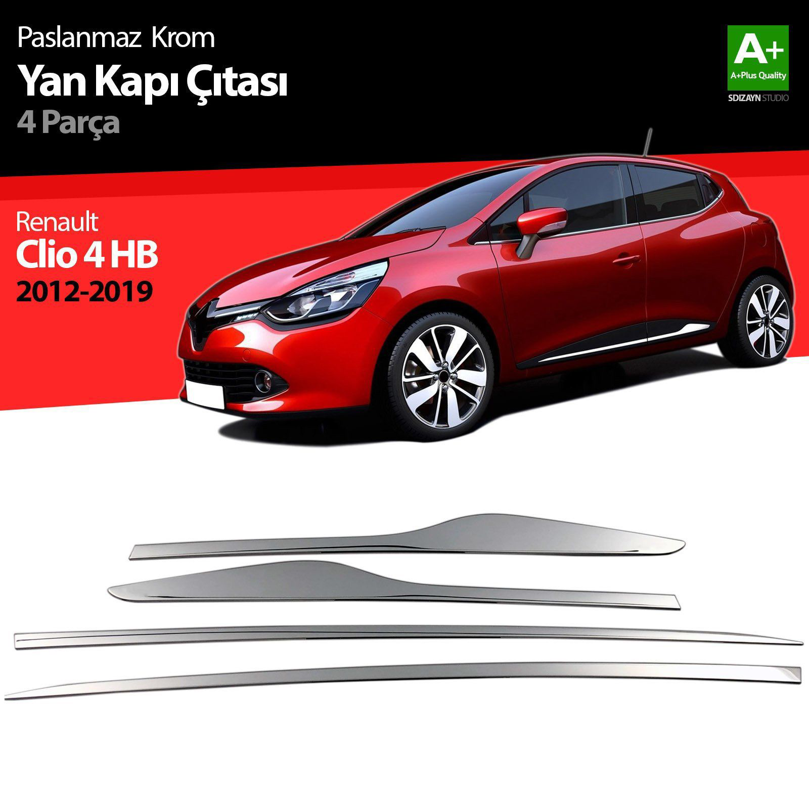 Renault Clio Uyumlu 4 Hatchback Krom Yan Kapı Çıtası 4 Parça. 201 Renault Clio Uyumlu 4 Hatchback Krom Yan Kapı Çıtası 4 Parça. 201