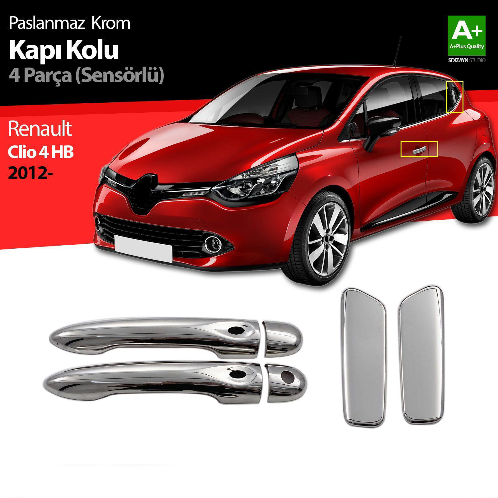 Renault Clio Uyumlu 4 Hatchback Krom Kapı Kolu 4 Kapı 2012 Üzeri 
