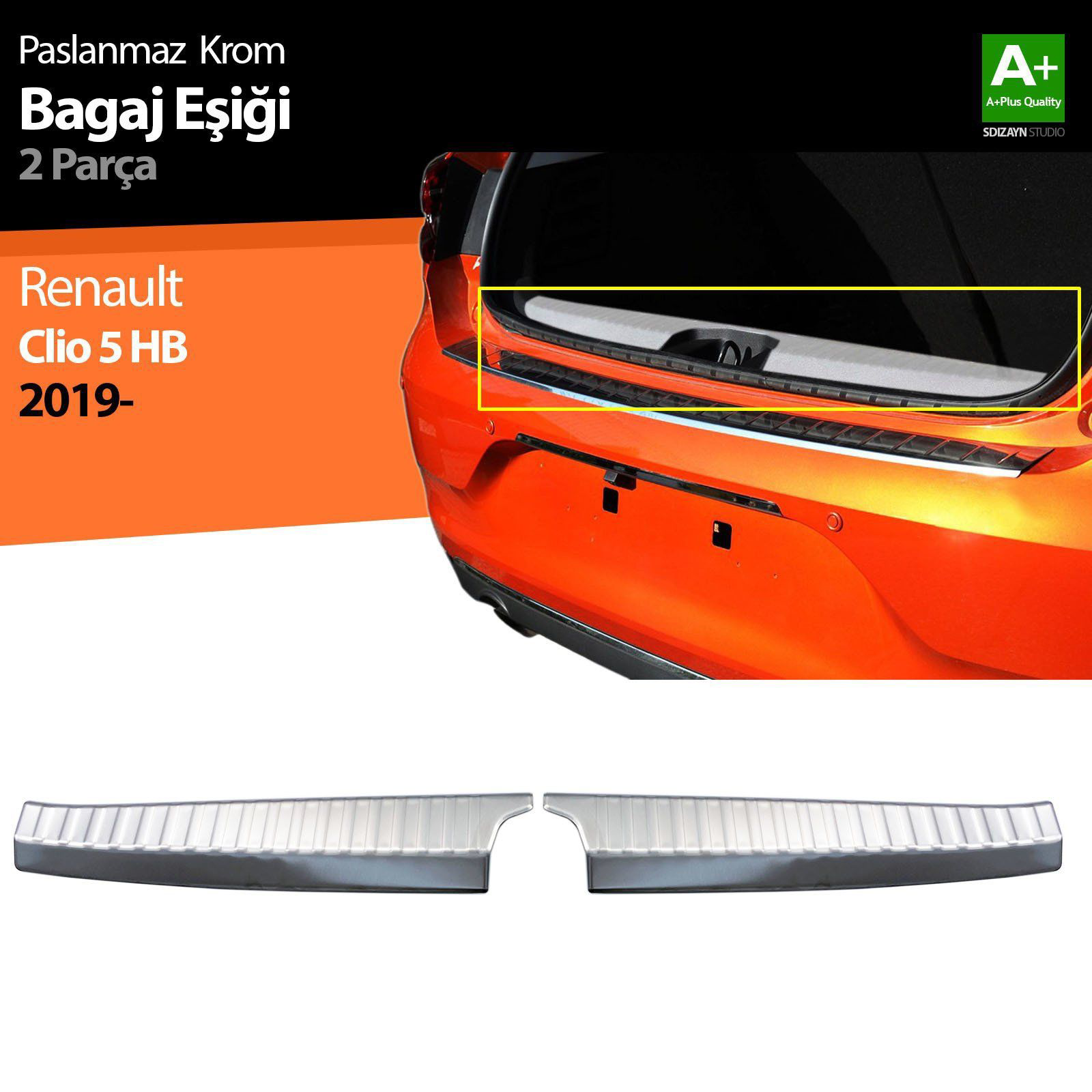 Renault Clio Uyumlu 5 Krom Bagaj İç Eşiği 2 Prç.2019 Ve Üzeri Renault Clio Uyumlu 5 Krom Bagaj İç Eşiği 2 Prç.2019 Ve Üzeri