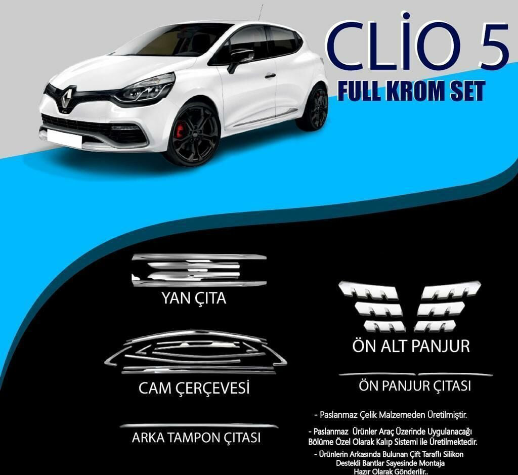 Drs Tuning Renault Clio Uyumlu 4 Krom Set (Cam Çerçeve.-Yan Kapı Çıt.-Ön Alt