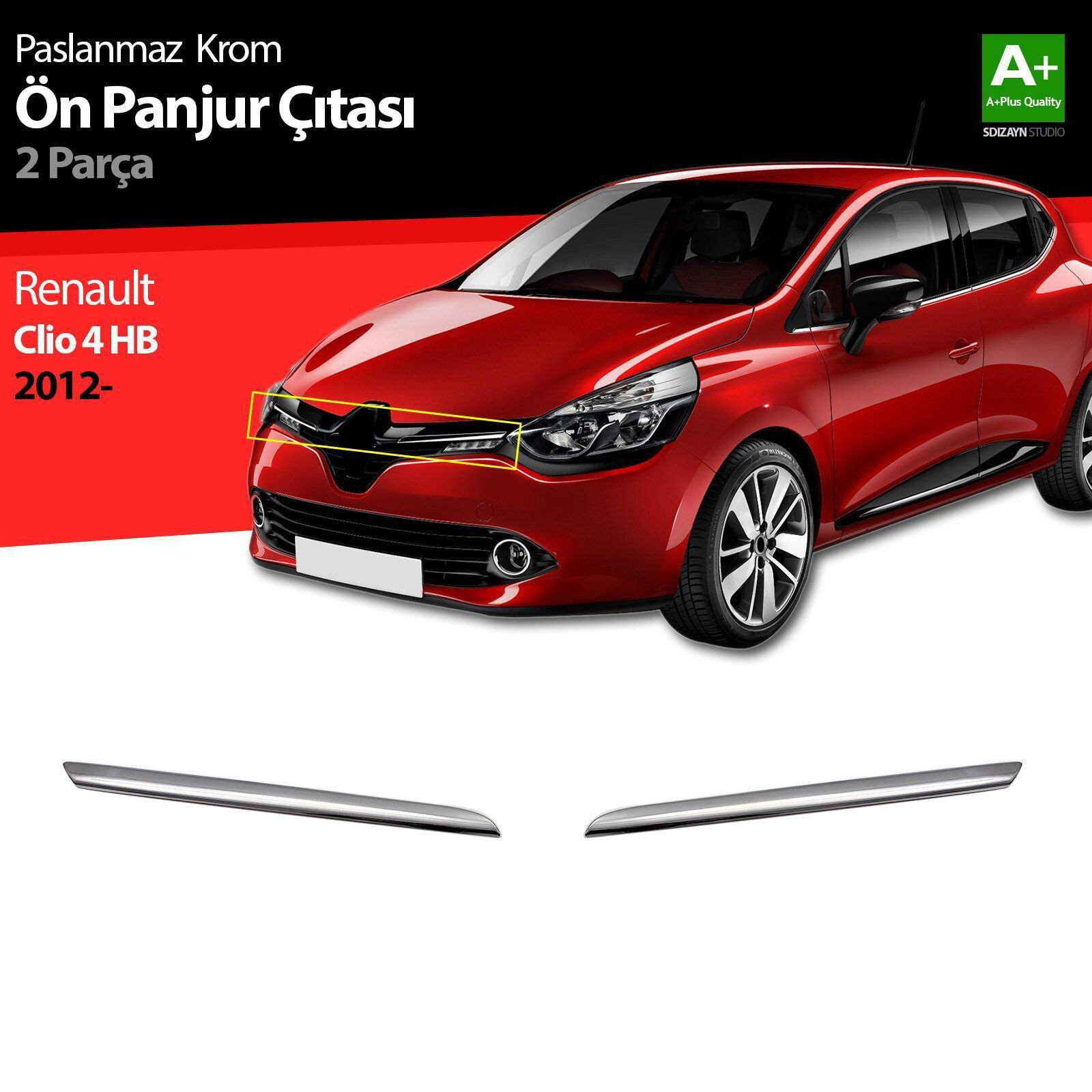 Renault Clio Uyumlu 4 Hatchback Krom Ön Panjur 2 Parça. 2012 Üzer Renault Clio Uyumlu 4 Hatchback Krom Ön Panjur 2 Parça. 2012 Üzer