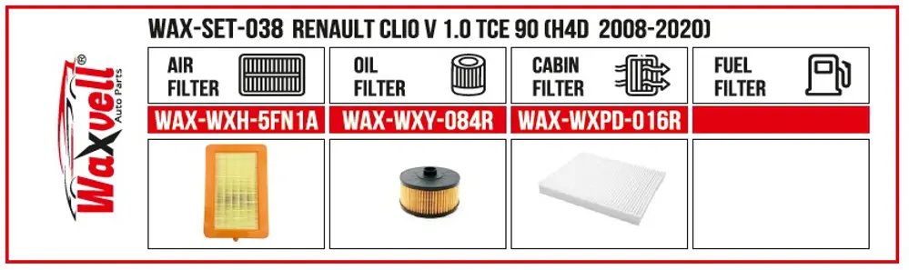 RENAULT Clio V 1.0 TCe 90 FİLTRE BAKIM SETİ (H4D  2008-2020)