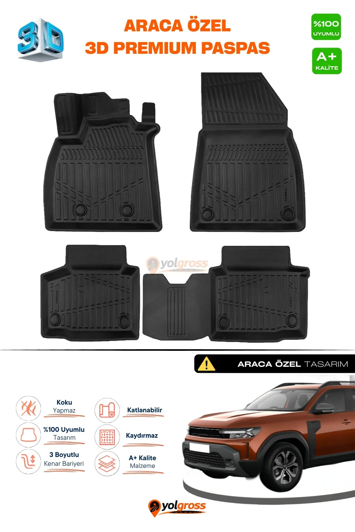 Renault Duster 4x4 3D Pro Havuzlu Paspas 2024 Üzeri A+ Kalite Renault Duster 4x4 3D Pro Havuzlu Paspas 2024 Üzeri A+ Kalite