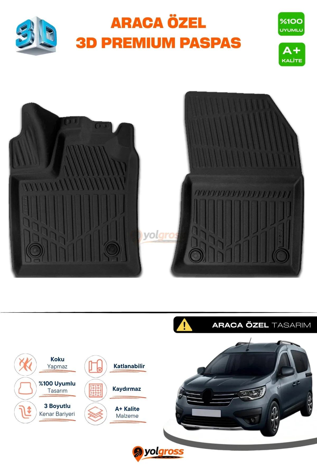 Renault Express Panelvan 3D Pro Havuzlu Paspas Ön 2'Li 2021 Üzeri A+ Kalite