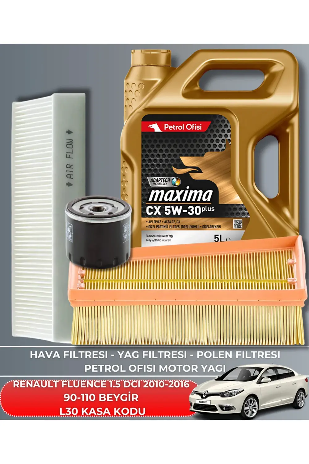 RENAULT FLUENCE 1.5 DCI 2010-2016 90-110Hp FİLTRE BAKIM SETİ+YAĞ